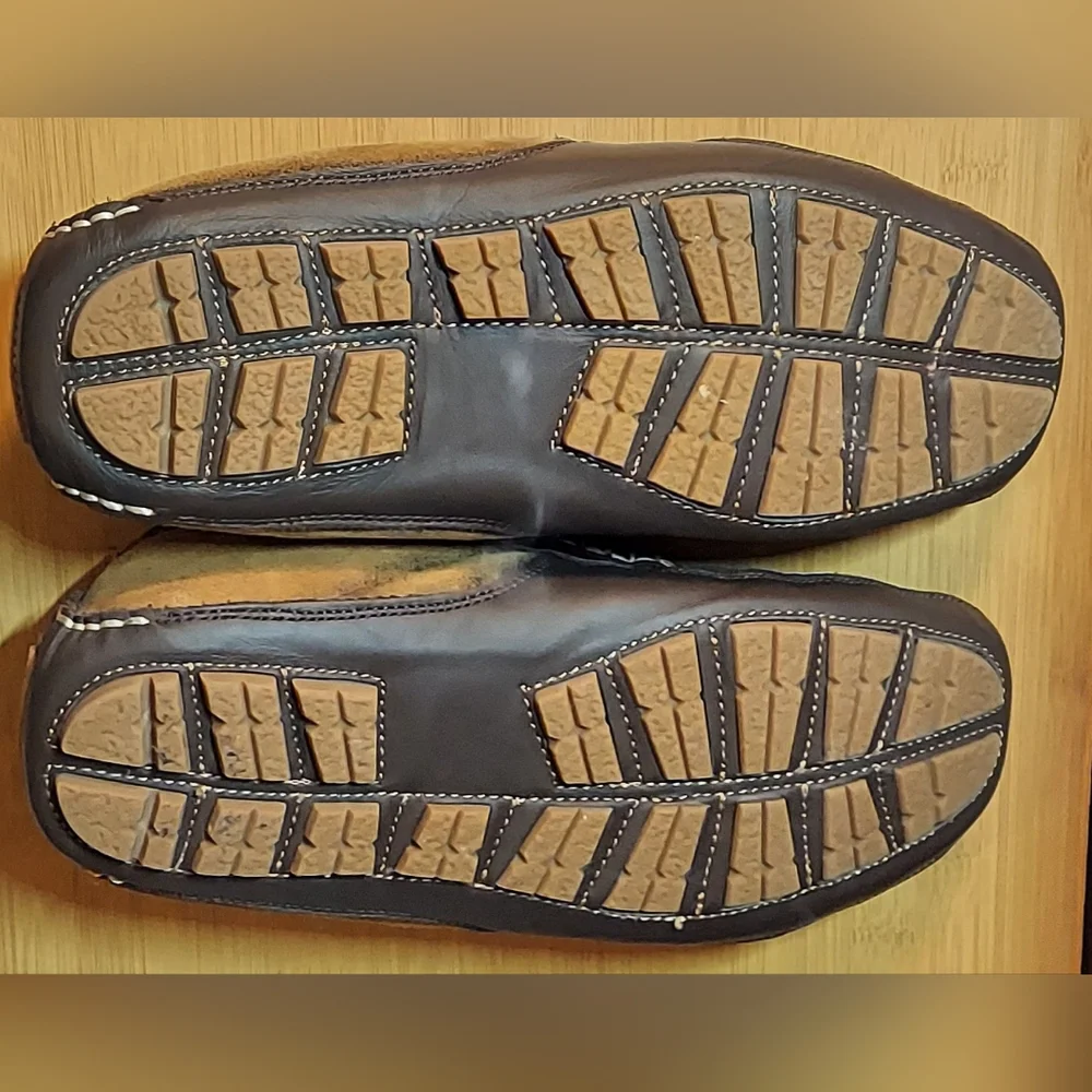 OVERLAND MEN'S DYED & TIPPED SHEEPSKIN LEATHER & FUR LINED PENNY LOAFERS SIZE 10 - Picture 16 of 16